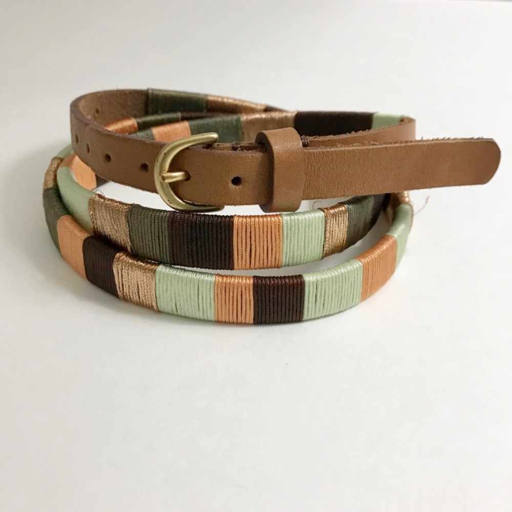 J Crew Leather Size L Ribbon Woven Wrapped Color Blocked Belt Colorful Preppy